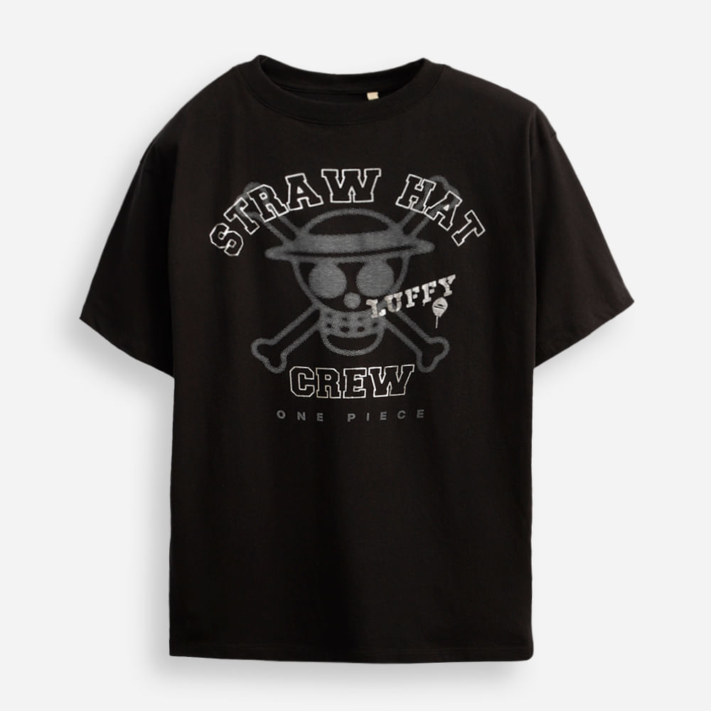 Camiseta juvenil de algodão one piece metalizada preta Camiseta juvenil de algodão one piece metalizada preta