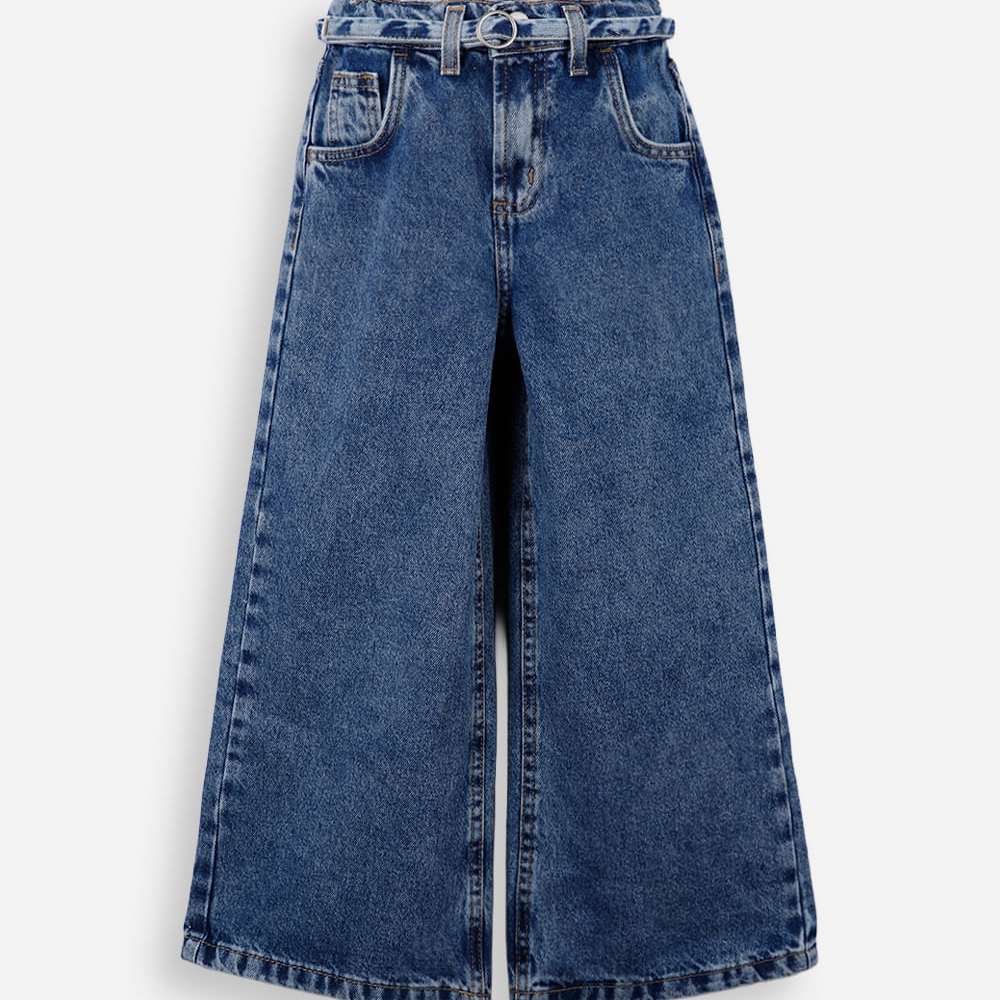 Calça wide leg juvenil jeans cintura alta azul Calça wide leg juvenil jeans cintura alta azul