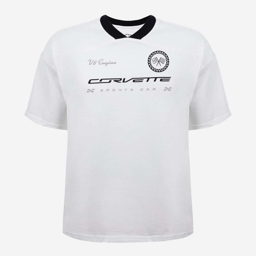 Camiseta juvenil de algodão gola v chevrolet off white Camiseta juvenil de algodão gola v chevrolet off white