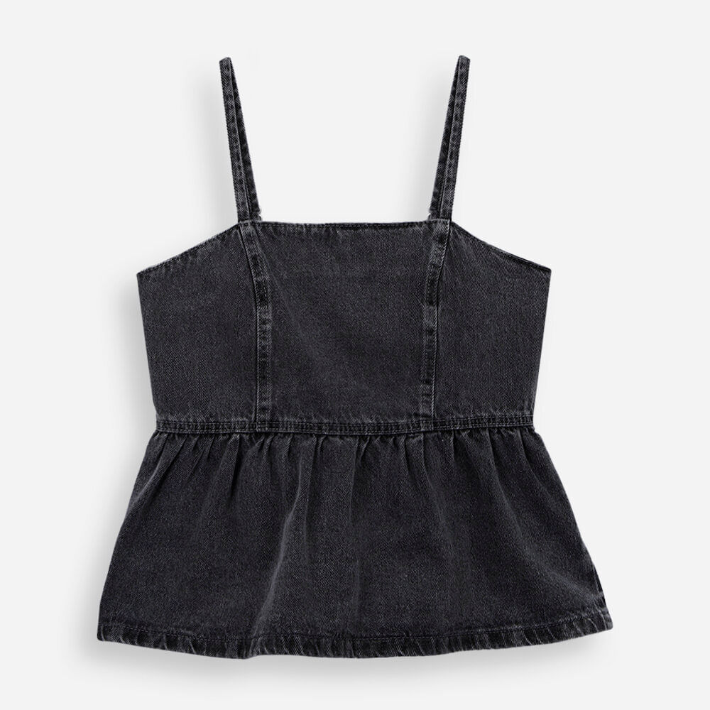 Blusa juvenil jeans com recorte cinza