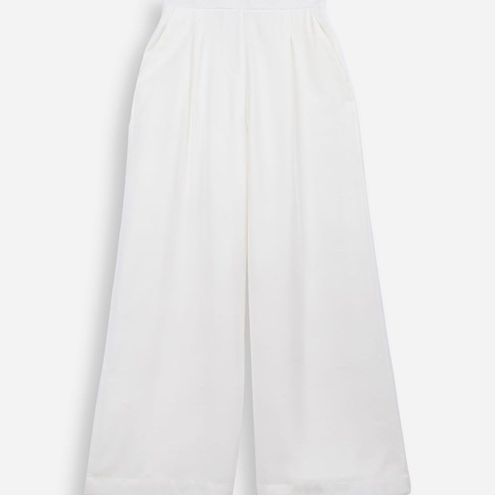 Calça wide leg juvenil com viscose cós elástico off white Calça wide leg juvenil com viscose cós elástico off white