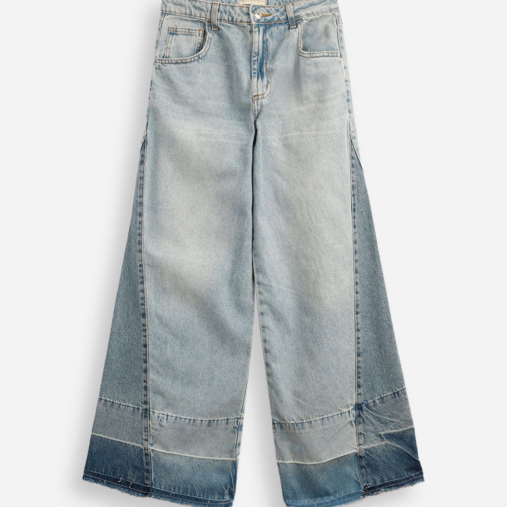 Calça jeans wide leg recorte lateral azul Calça jeans wide leg recorte lateral azul