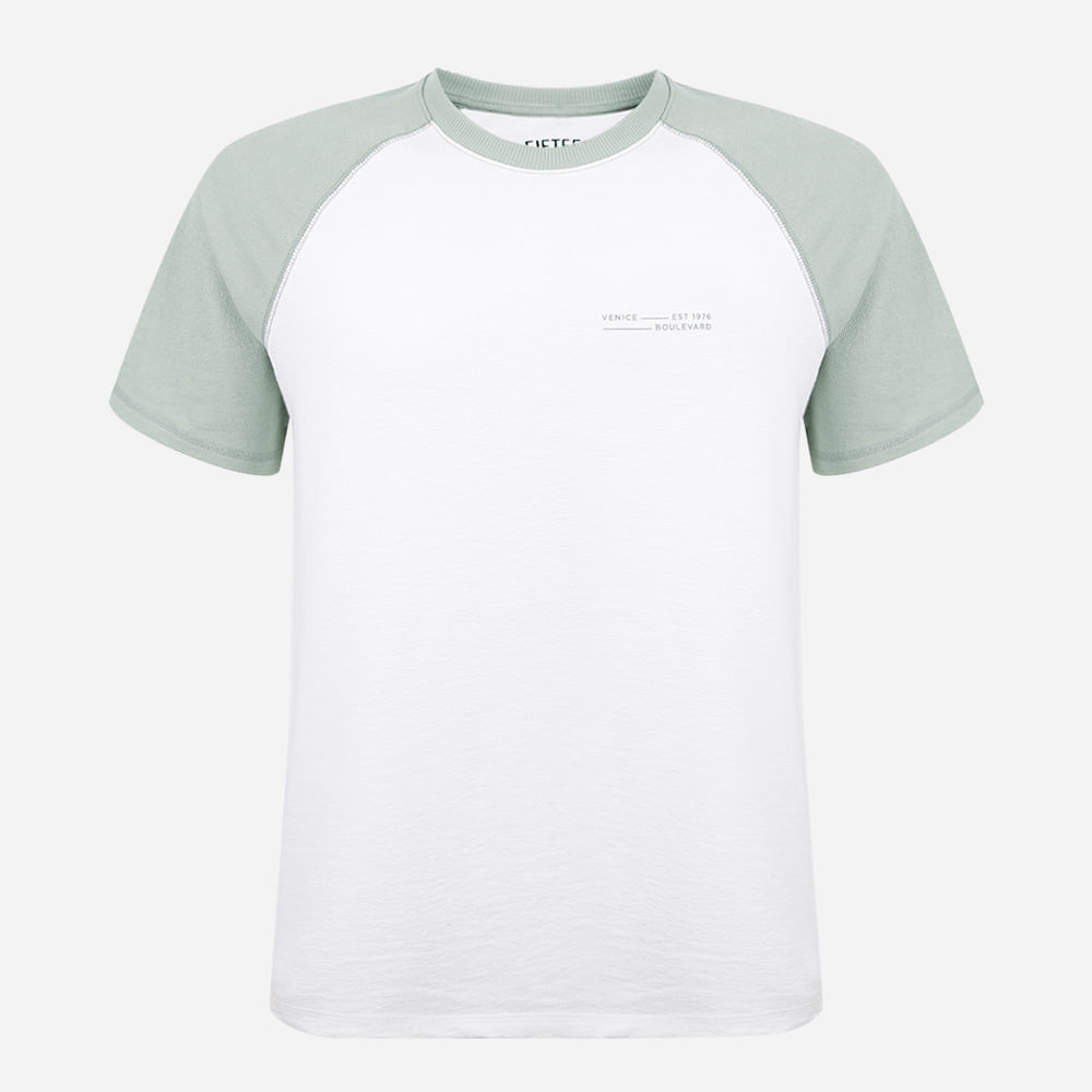 Camiseta raglan juvenil de algodão estampada off white Camiseta raglan juvenil de algodão estampada off white