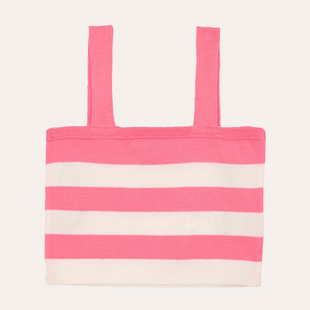 Cropped de tricot juvenil listrado off white Cropped de tricot juvenil listrado off white