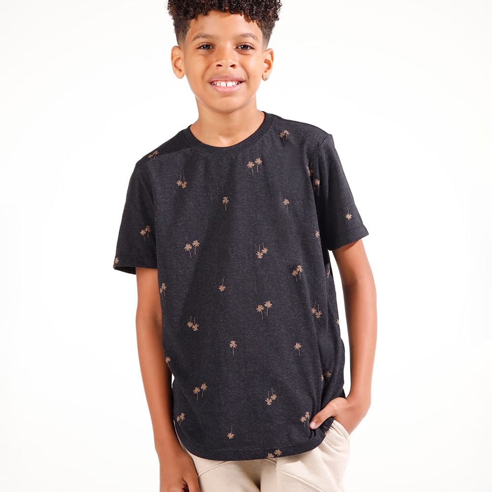 Camiseta de algodão juvenil coqueiros manga curta preto Camiseta de algodão juvenil coqueiros manga curta preto