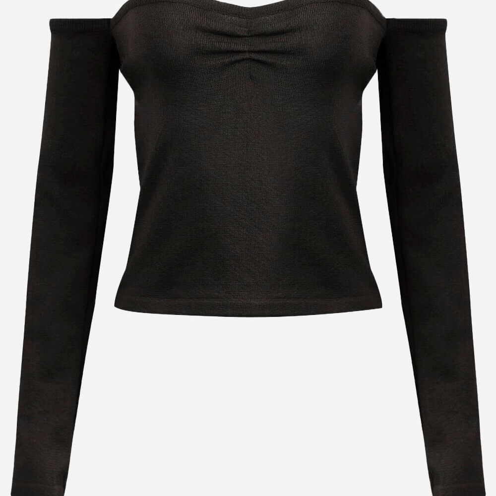 Cropped de tricot juvenil ombro a ombro preto Cropped de tricot juvenil ombro a ombro preto