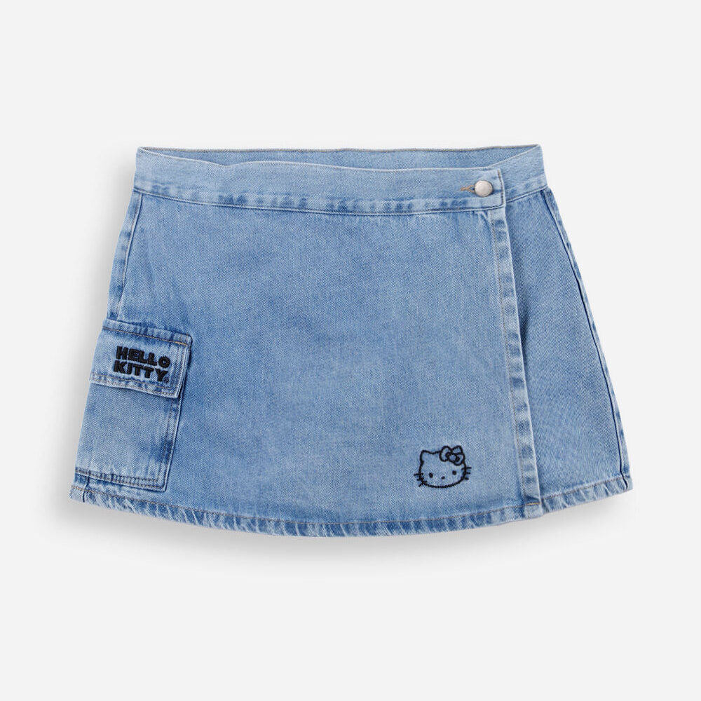 Short saia infantil em jeans hello kitty azul Short saia infantil em jeans hello kitty azul