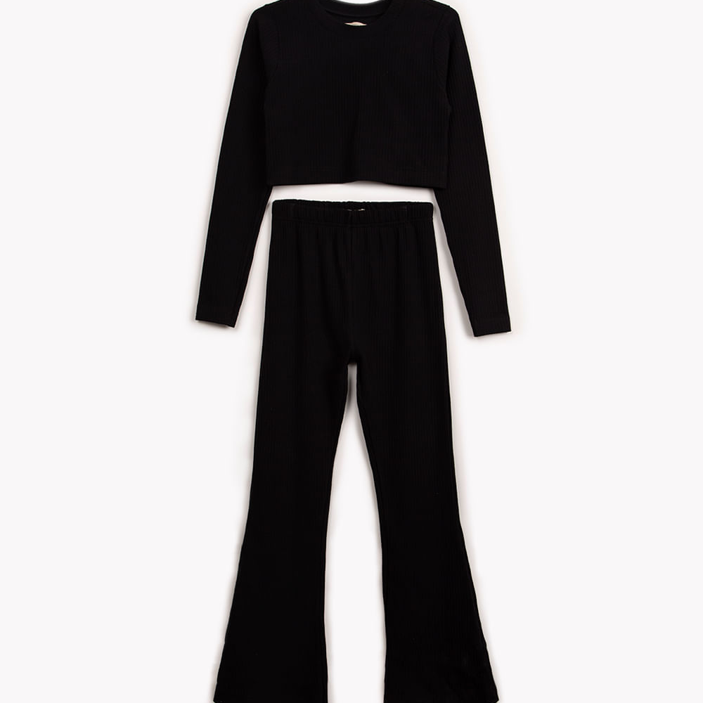 Conjunto de moletinho juvenil canelado manga longa preto Conjunto de moletinho juvenil canelado manga longa preto