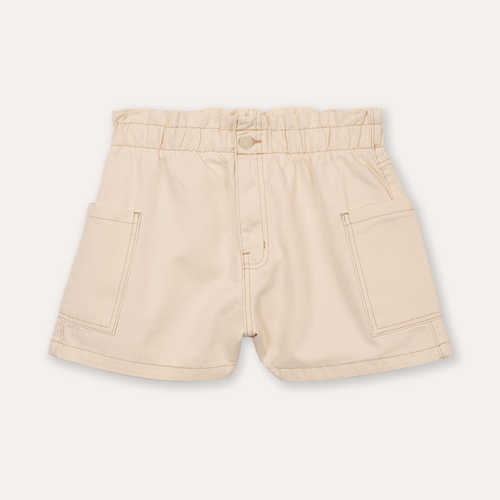 Short clochard de sarja juvenil cós com elástico bege Short clochard de sarja juvenil cós com elástico bege
