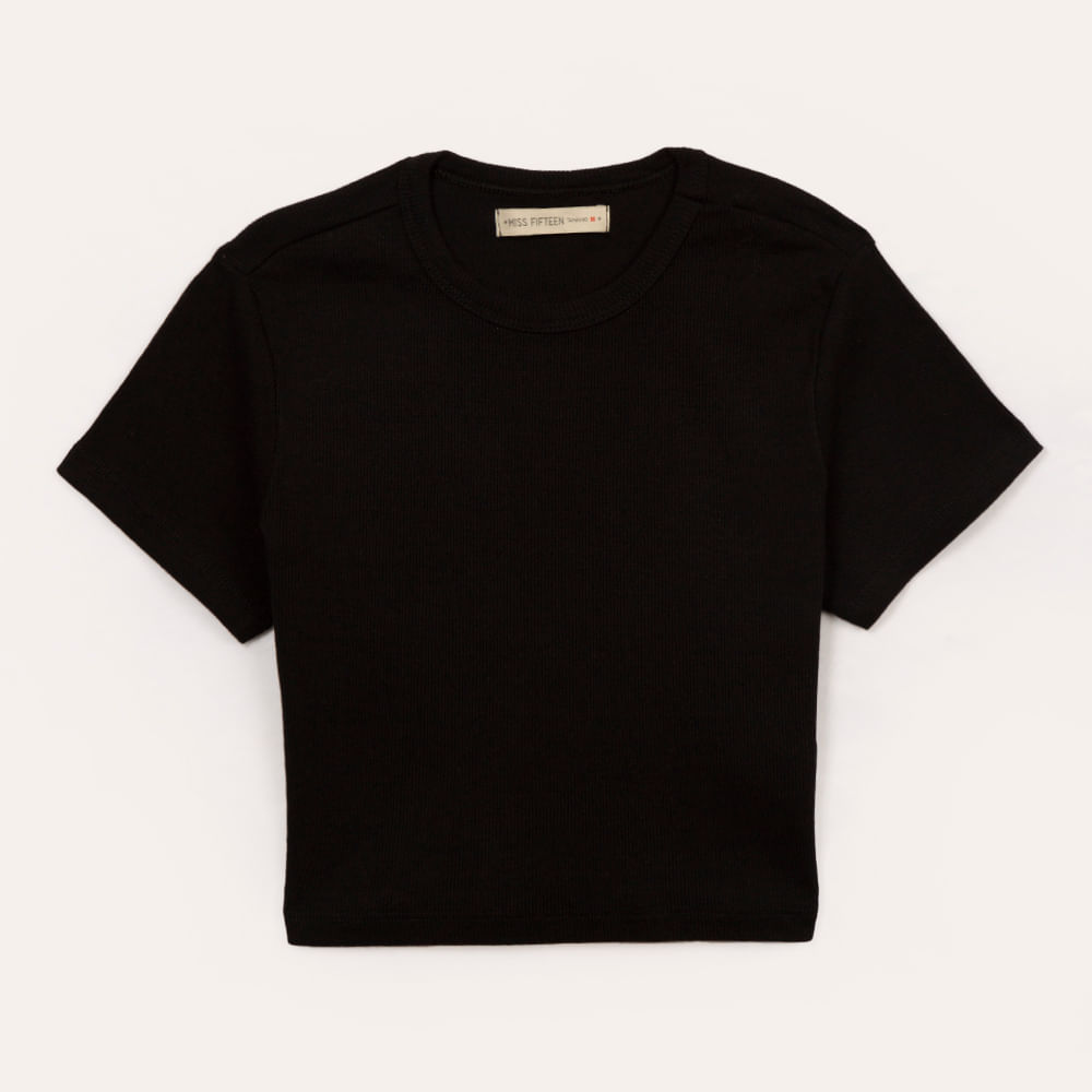 Blusa de algodão juvenil manga curta preto Blusa de algodão juvenil manga curta preto