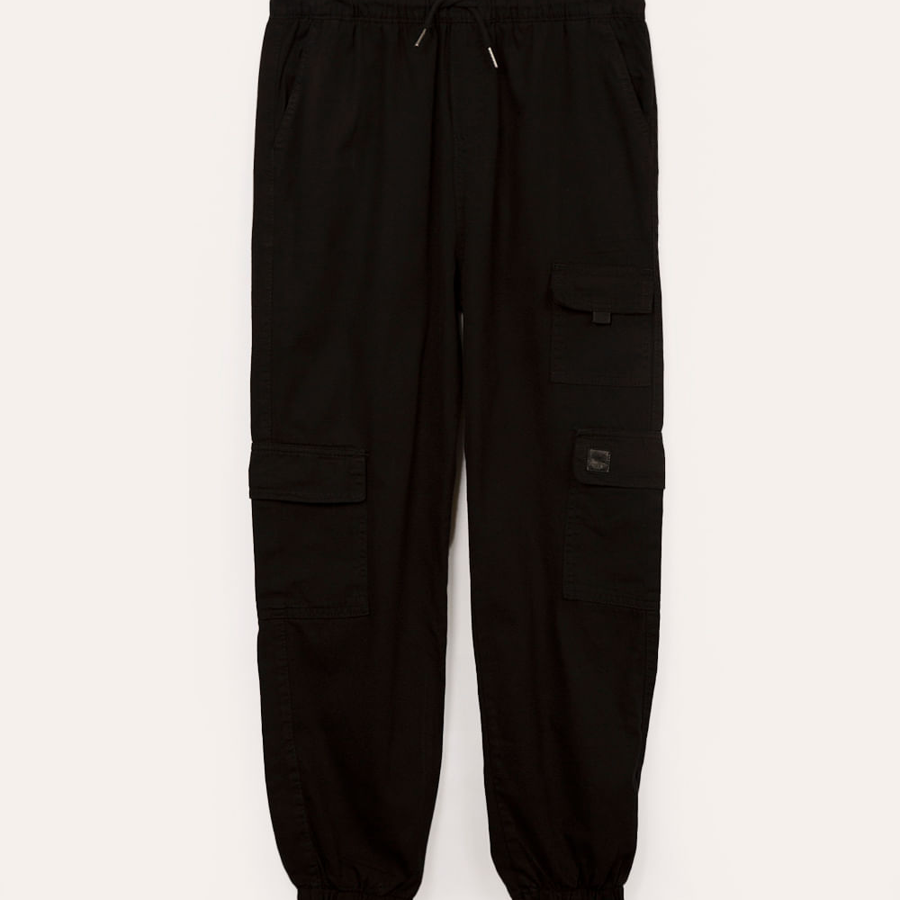 Calça cargo juvenil de sarja com bolso preto Calça cargo juvenil de sarja com bolso preto