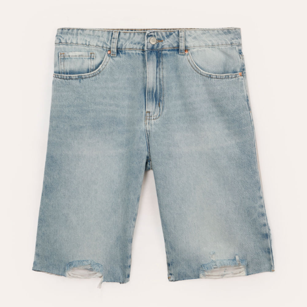 Bermuda jeans juvenil destroyed azul