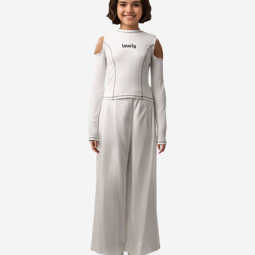 Blusa cropped juvenil manga longa lovely off white Blusa cropped juvenil manga longa lovely off white