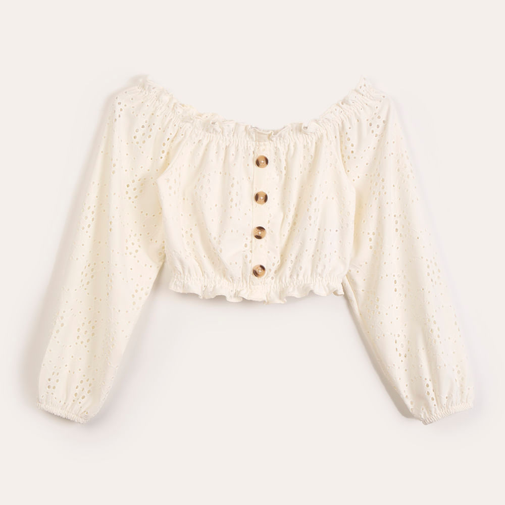 Blusa juvenil ciganinha em laise off white Blusa juvenil ciganinha em laise off white