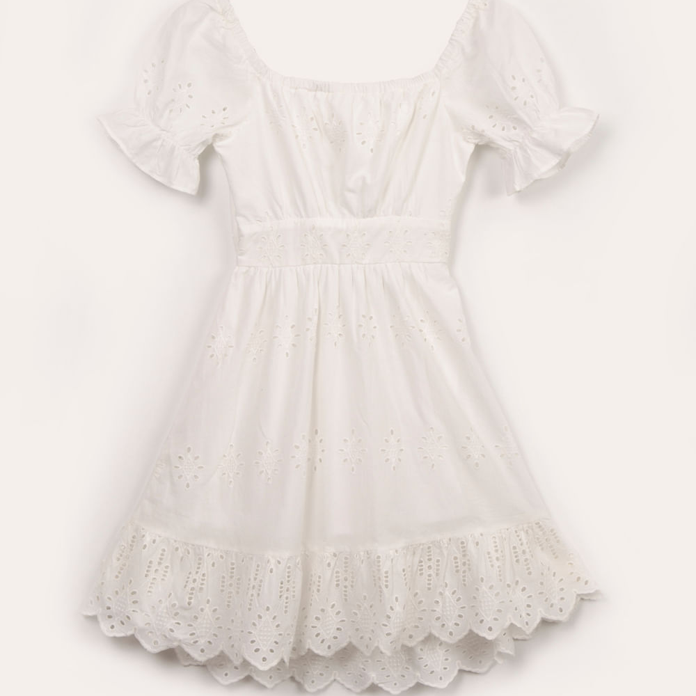 Vestido juvenil de laise manga bufante off white Vestido juvenil de laise manga bufante off white