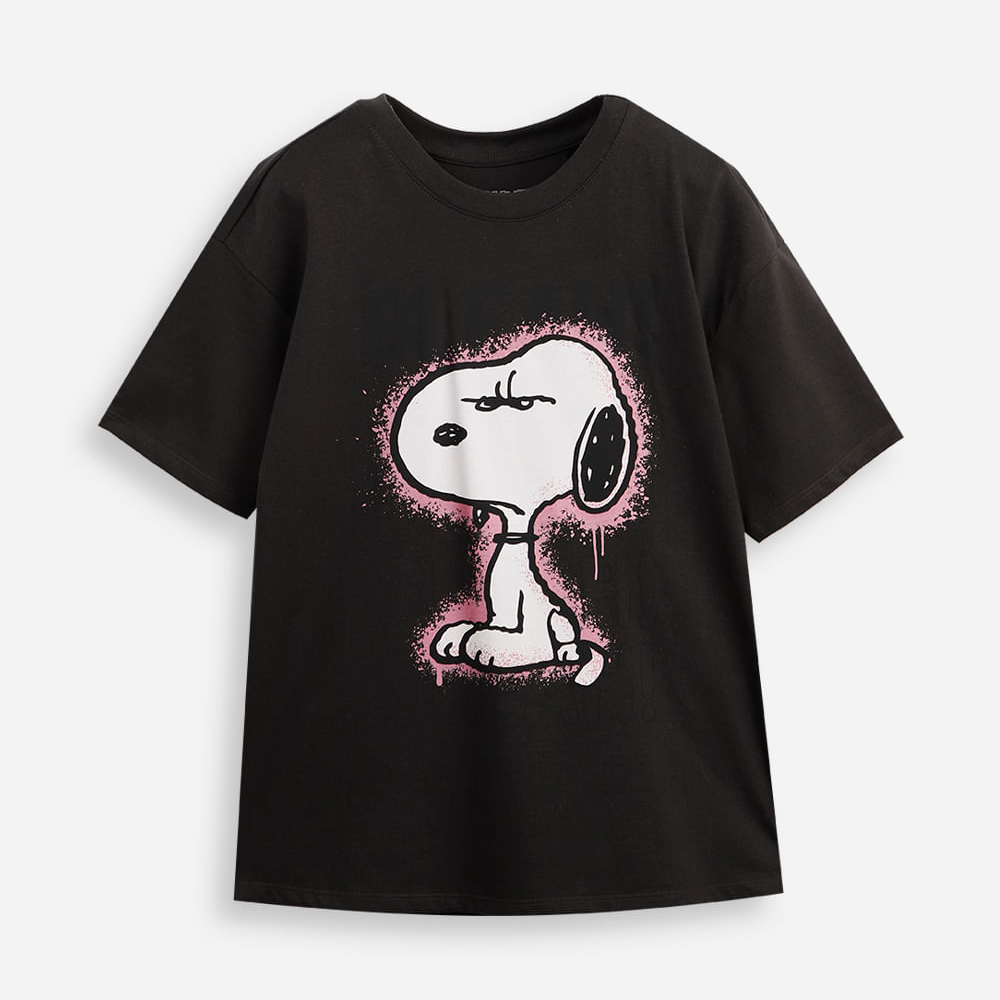 Camiseta oversized juvenil de algodão snoopy cinza
