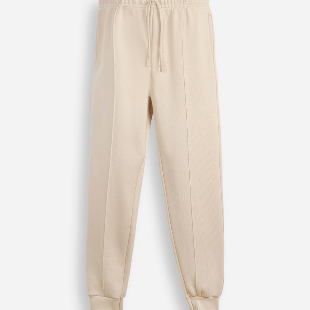 Calça jogger juvenil de moletom com nervura bege Calça jogger juvenil de moletom com nervura bege
