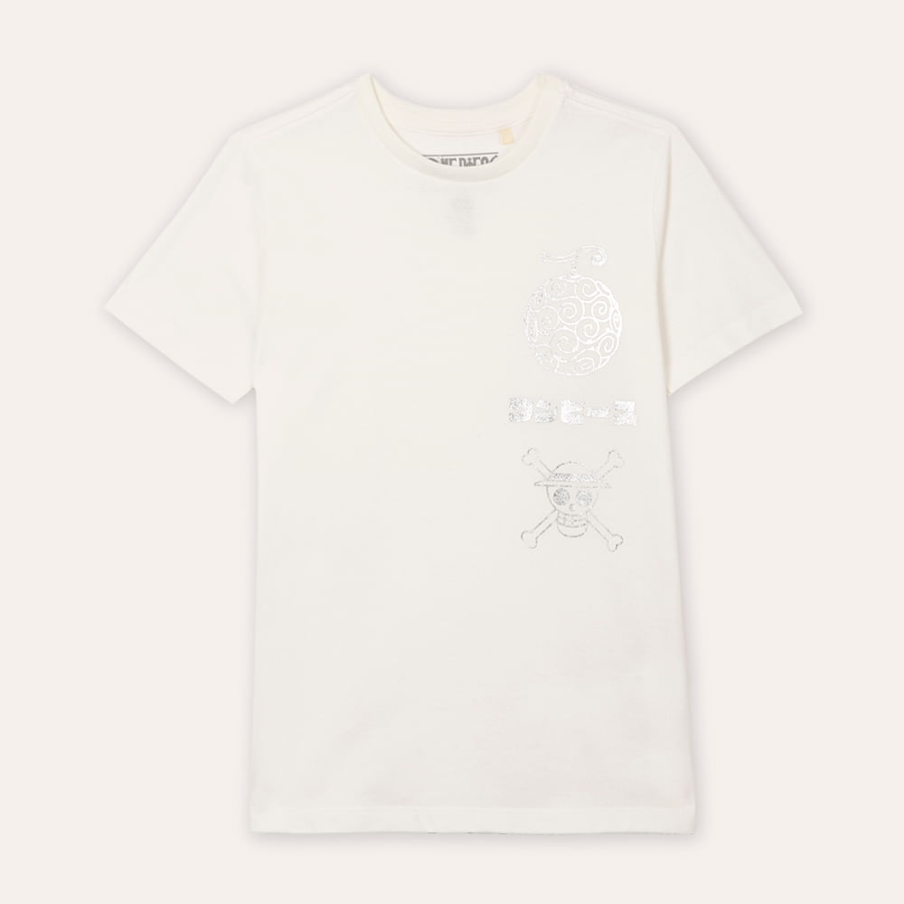 Camiseta juvenil de algodão one piece metalizada off white Camiseta juvenil de algodão one piece metalizada off white
