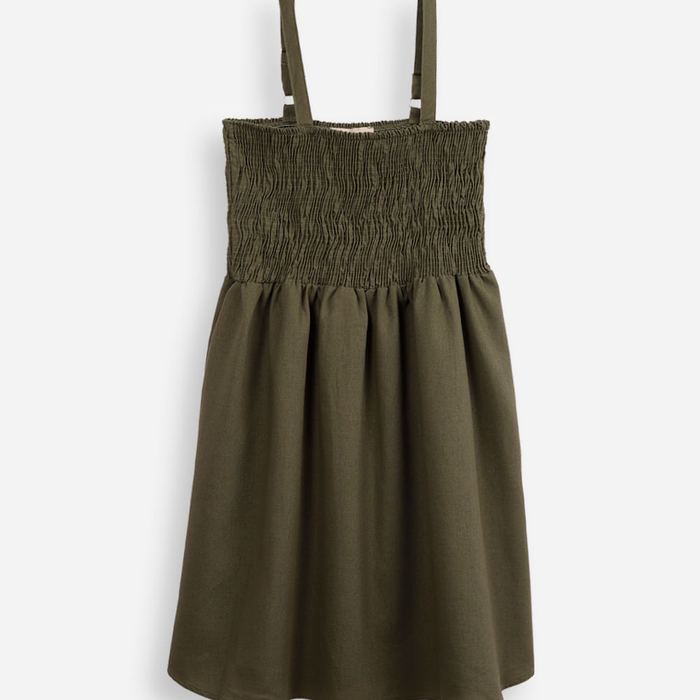 Vestido com linho juvenil com lastex verde
