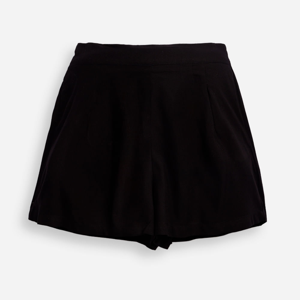 Short mom juvenil de viscose com pregas preto Short mom juvenil de viscose com pregas preto