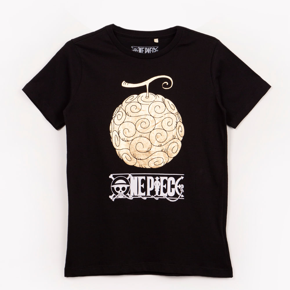 Camiseta de algodão juvenil one piece manga curta preta Camiseta de algodão juvenil one piece manga curta preta