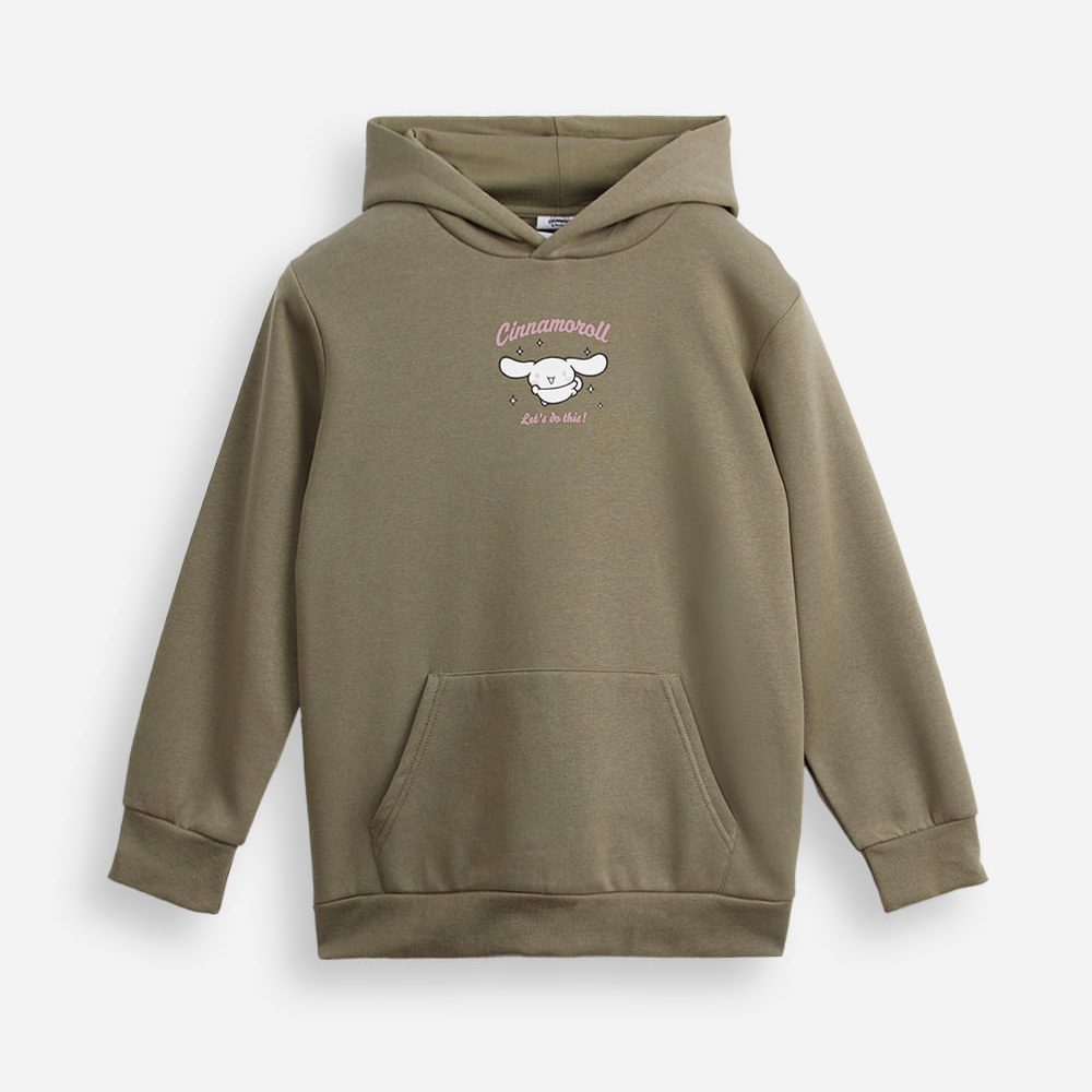 Blusão de moletom juvenil com capuz cinnamoroll verde