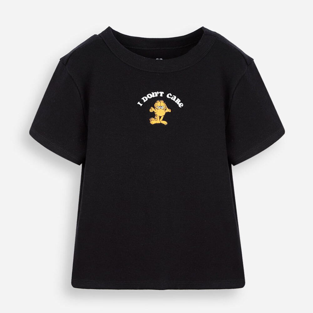 Blusa baby look juvenil de algodão garfield preta Blusa baby look juvenil de algodão garfield preta