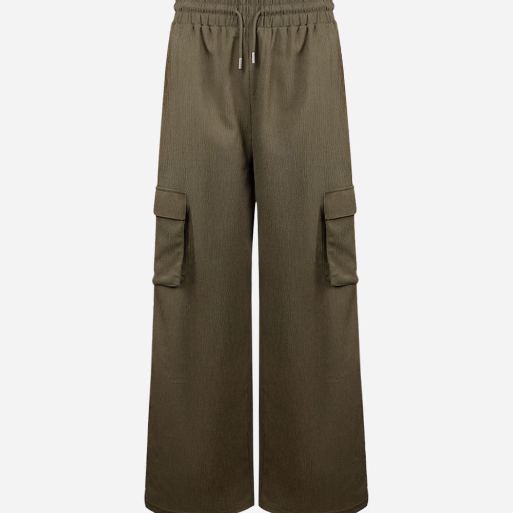 Calça juvenil cargo wide leg verde