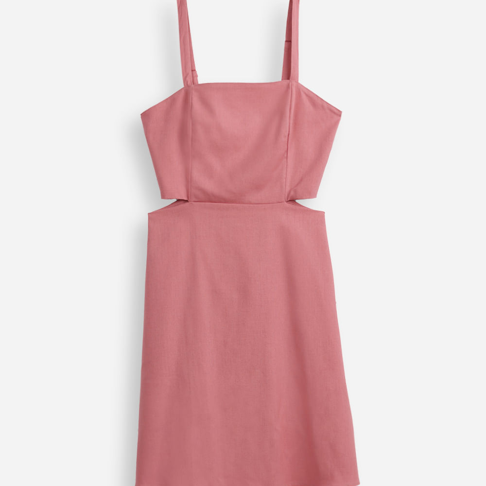 Vestido com linho curto recortes juvenil rosa Vestido com linho curto recortes juvenil rosa