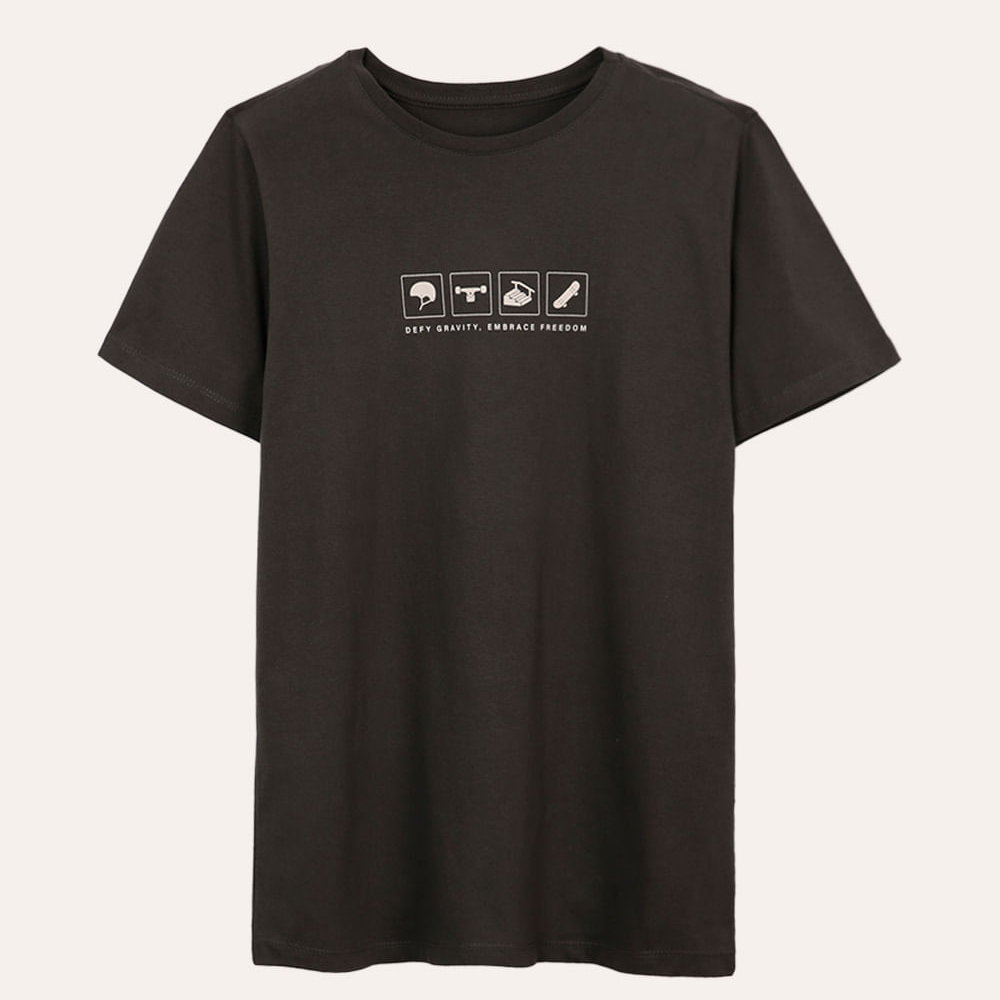 Camiseta de algodão juvenil skate cinza Camiseta de algodão juvenil skate cinza