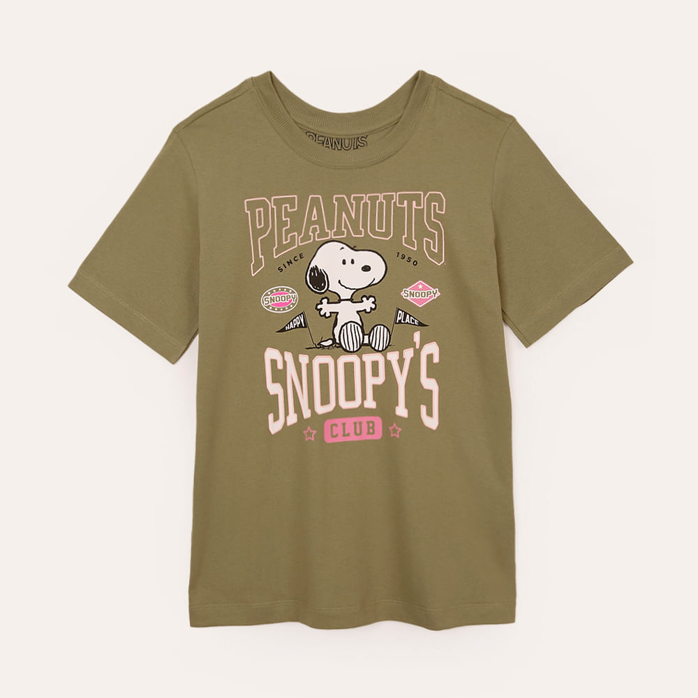 Camiseta juvenil de algodão snoopy verde Camiseta juvenil de algodão snoopy verde