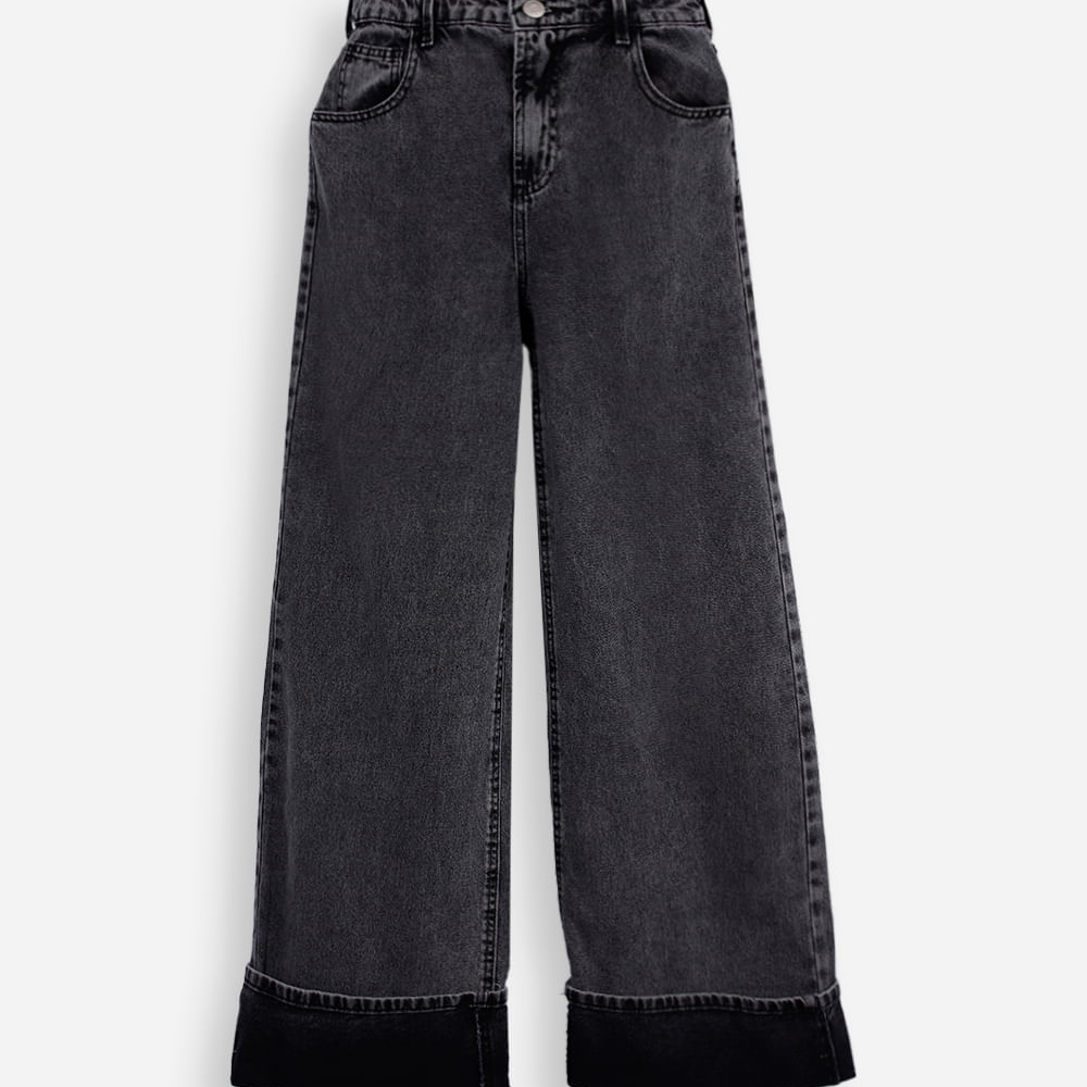 Calça wide leg infantil barra dobrada preta Calça wide leg infantil barra dobrada preta