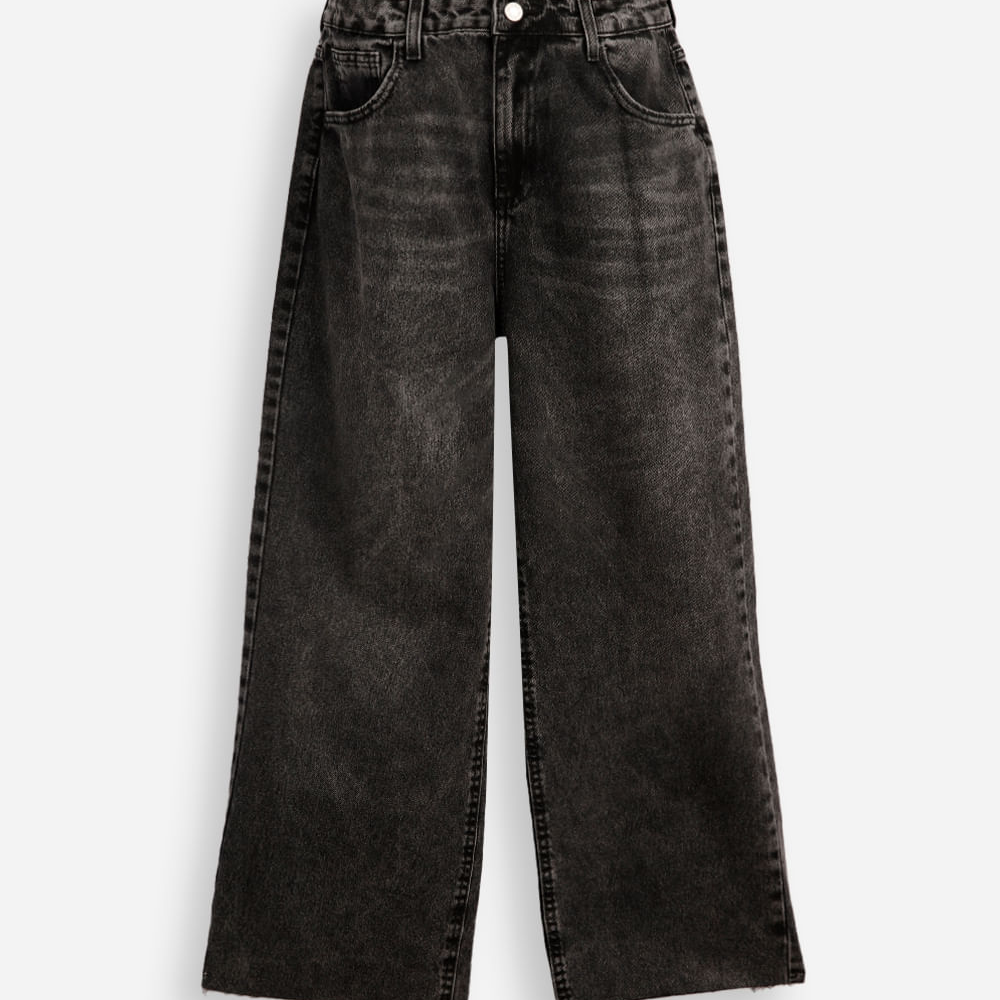 Calça wide leg juvenil jeans preta