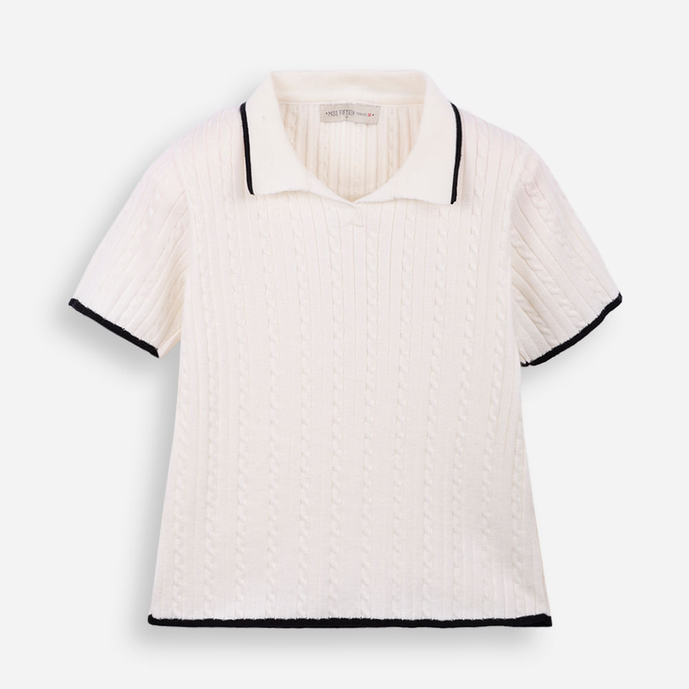 Polo trico texturizada off white