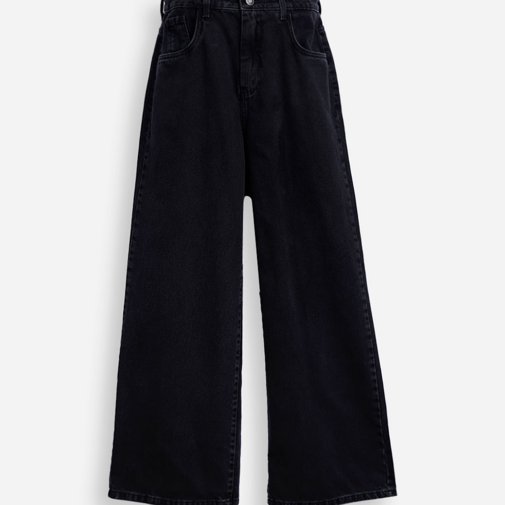 Calça juvenil wide leg jeans preta Calça juvenil wide leg jeans preta