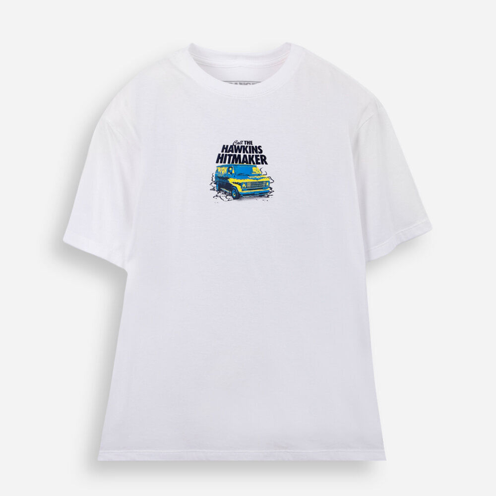 Camiseta comfort juvenil de algodão stranger things off white