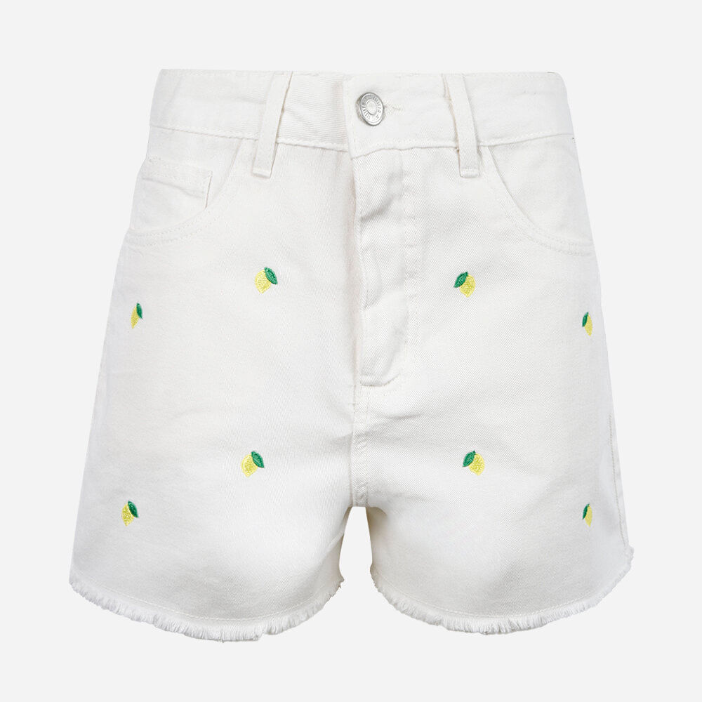 Short jeans juvenil com limões bordados branco Short jeans juvenil com limões bordados branco
