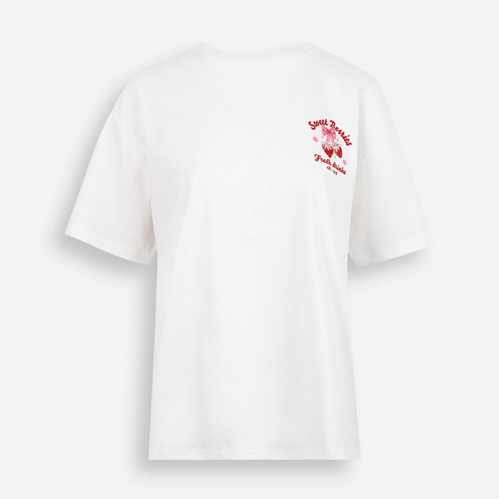 Camiseta juvenil de algodão estampa oversized off white
