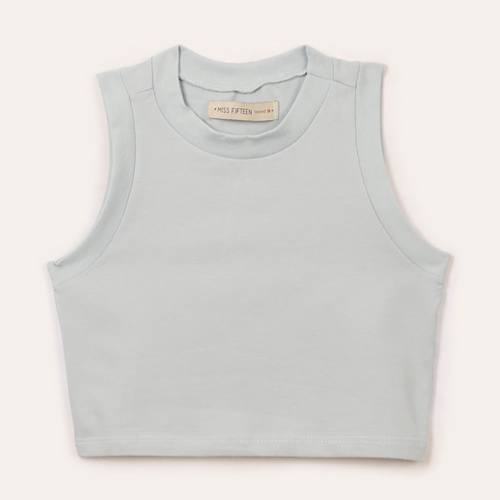 Cropped de algodão juvenil alça média azul