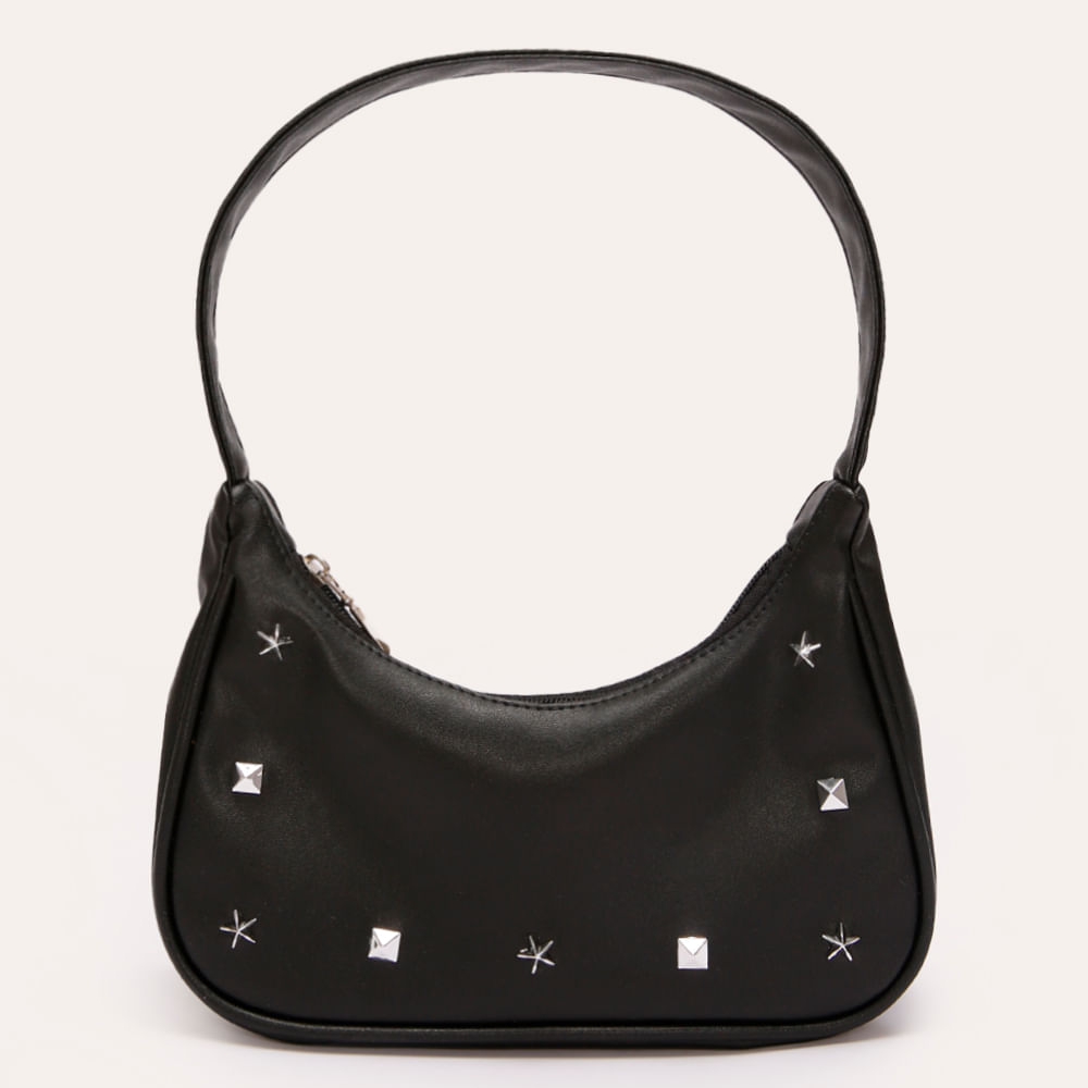 Bolsa juvenil shoulder bag metalizada com tachas preto Bolsa juvenil shoulder bag metalizada com tachas preto