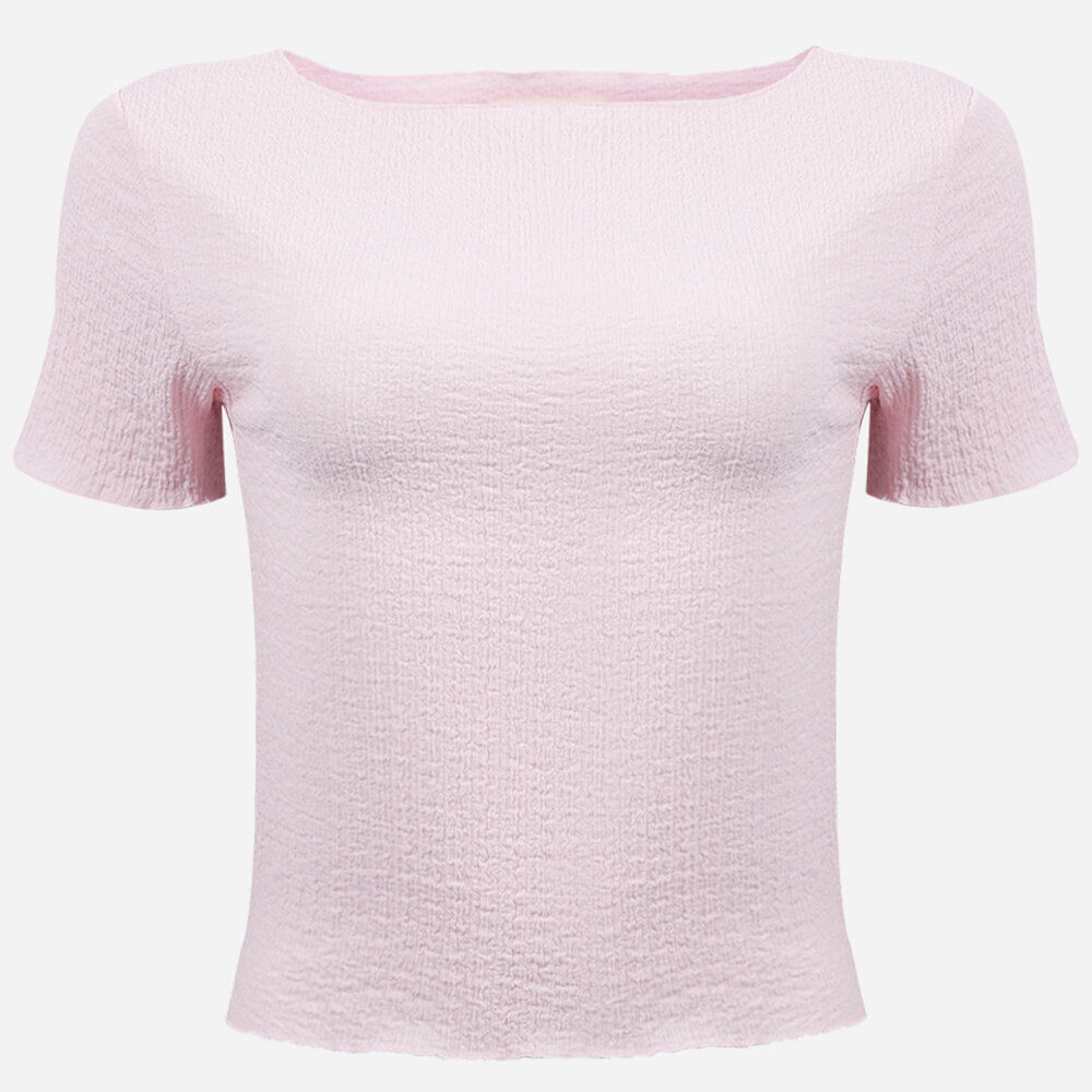 Blusa juvenil decote canoa texturizada rosa Blusa juvenil decote canoa texturizada rosa