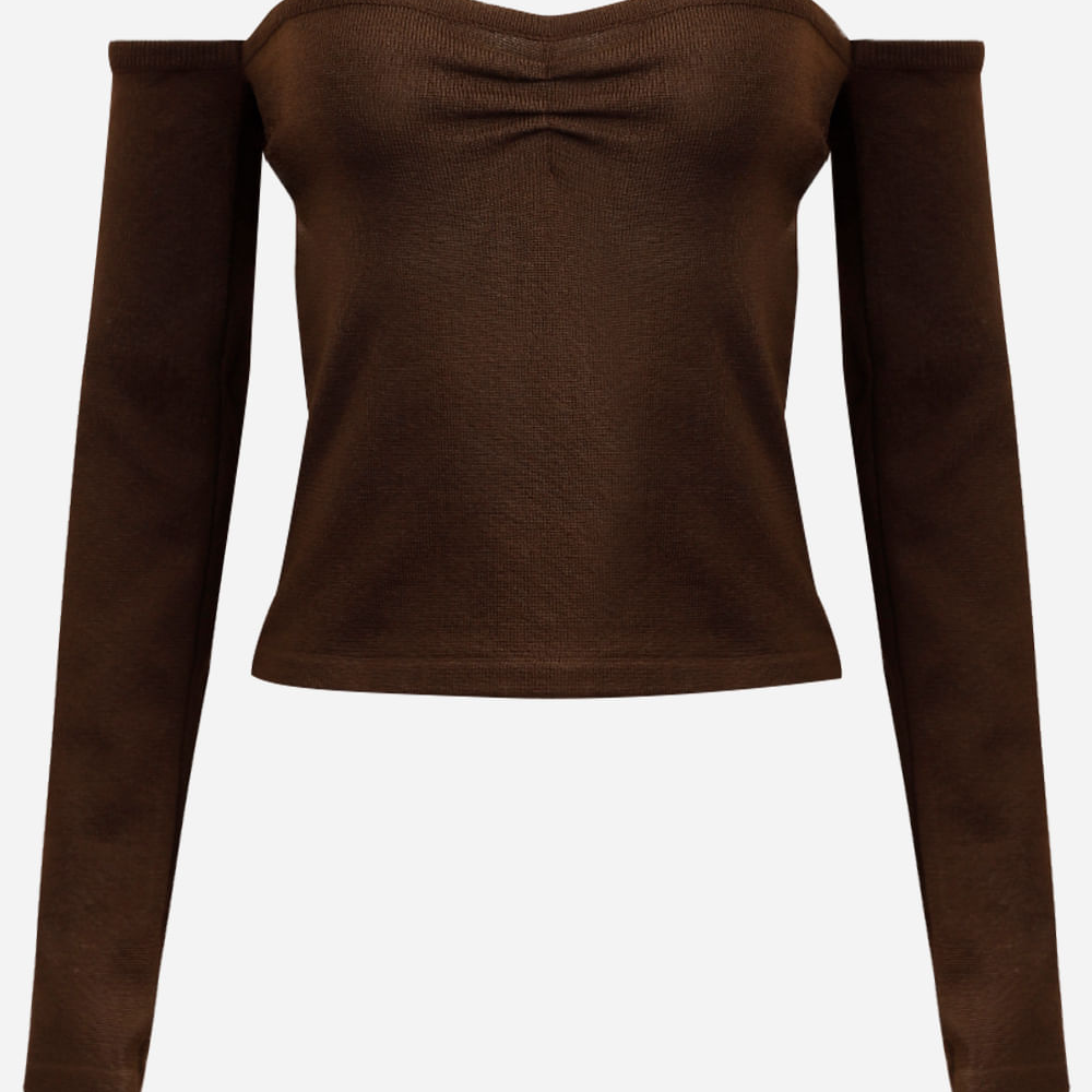 Cropped de tricot juvenil ombro a ombro marrom