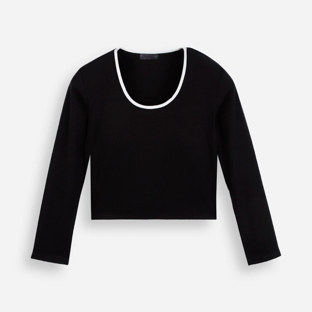 Blusa juvenil de algodão com bojo manga longa preta Blusa juvenil de algodão com bojo manga longa preta