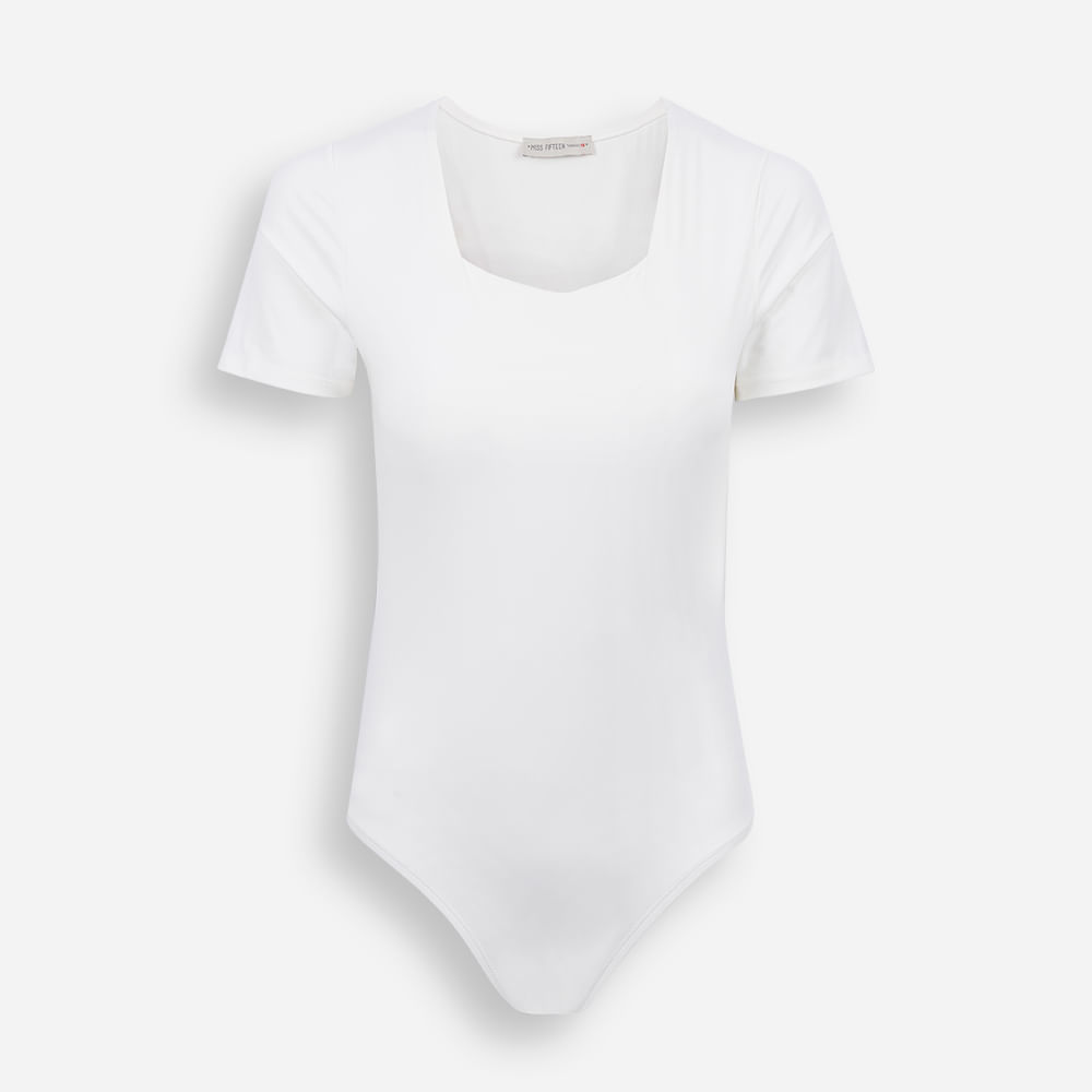 Body juvenil de poliamida manga curta off white