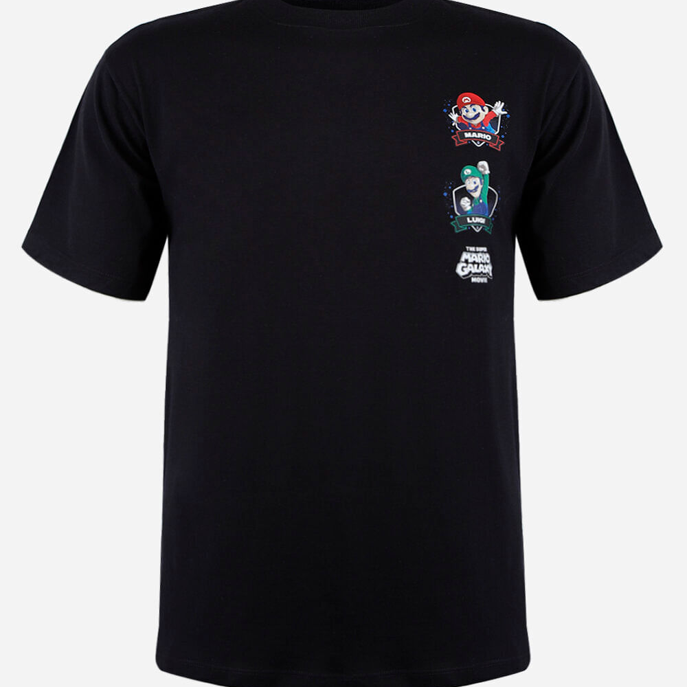 Camiseta juvenil de algodão manga curta mario bros preta Camiseta juvenil de algodão manga curta mario bros preta