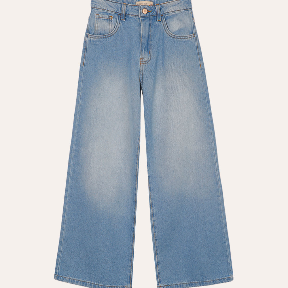 Calça wide leg jeans juvenil azul Calça wide leg jeans juvenil azul