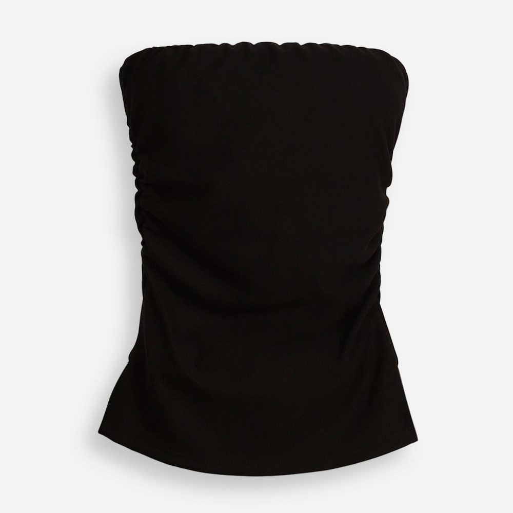 Blusa juvenil sem alça franzida preta