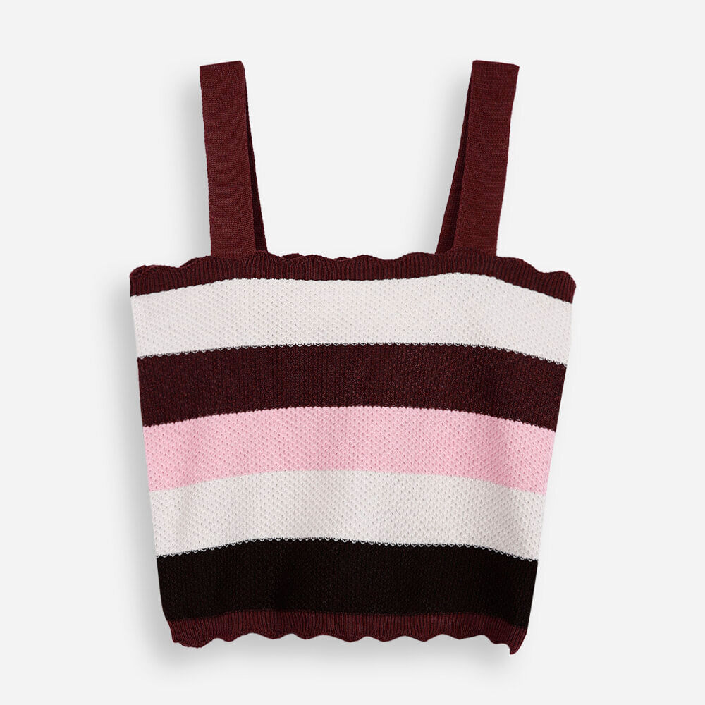 Cropped juvenil de tricot listrado marrom Cropped juvenil de tricot listrado marrom
