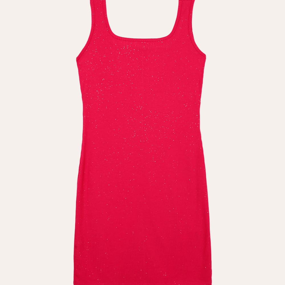 Vestido juvenil canelado com brilho rosa