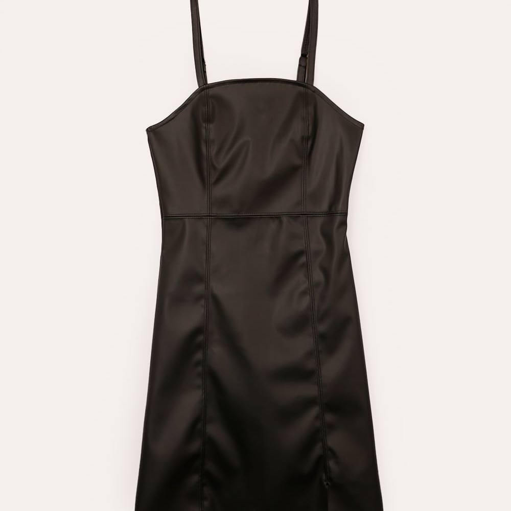 Vestido curto de poliuretano juvenil preto